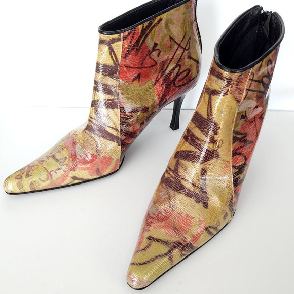 Patent stiletto graffiti print ankle boots - Picture 5 of 16